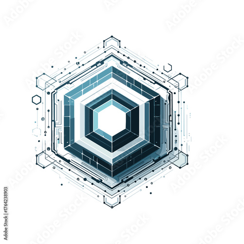 Abstract geometric design with hexagonal shapes and intricate line work.