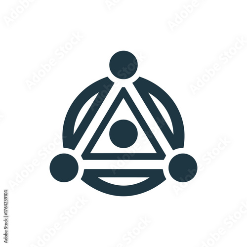 Abstract symbol featuring interconnected circles and a triangle, conveying unity and collaboration.