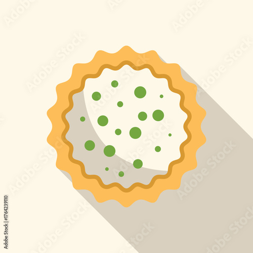 Top view of a round tart with green peas filling, showcasing baking skills and culinary aesthetics