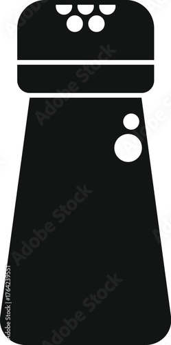 Simple black glyph icon representing a salt or pepper shaker, ideal for culinary or food related projects