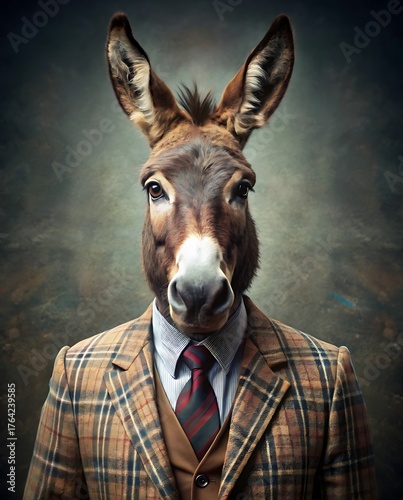 A distinguished donkey portrait animal in human attire formal wear