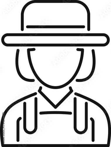 Line drawing of a woman farmer wearing overalls and a hat, representing agricultural work and farming