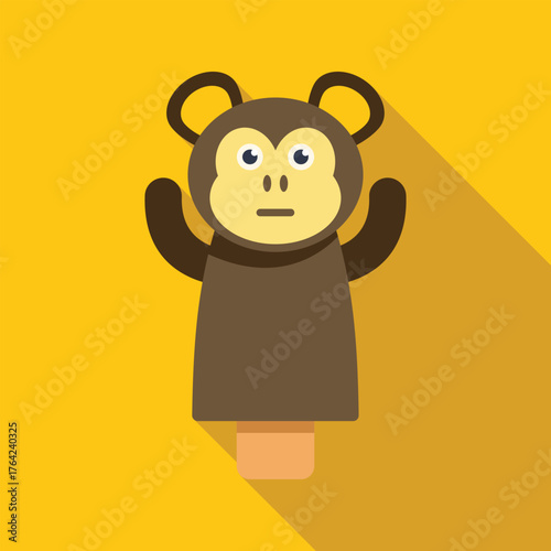Monkey hand puppet raising arms, perfect for children's entertainment and storytelling