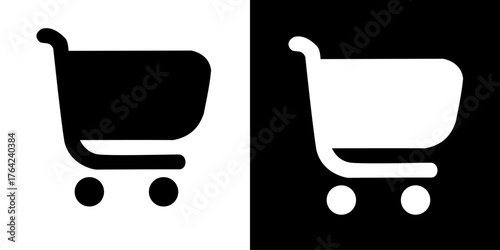 Two shopping cart icons side by side in a black and white contrasting design.