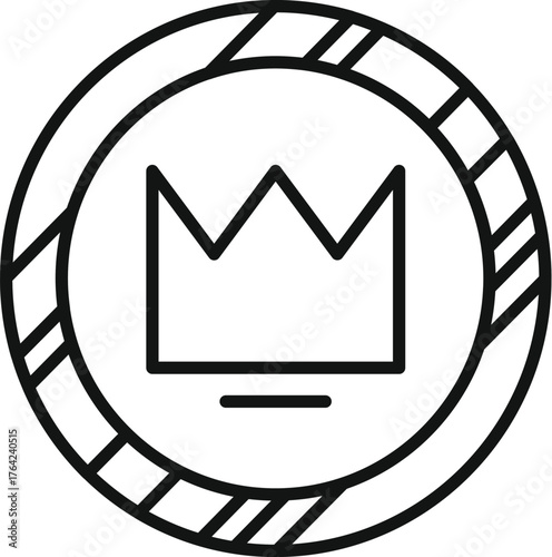 Simple line drawing of a crown within a circle, symbolizing royalty, leadership, and achievement