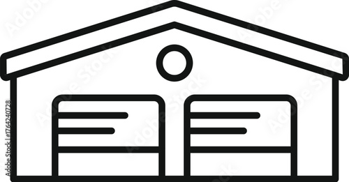 Line drawing of a double garage building featuring closed doors, suitable for concepts related to storage, parking, or residential architecture