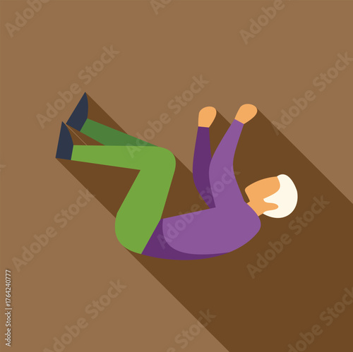Elderly man falling down on his back, experiencing a dangerous accident