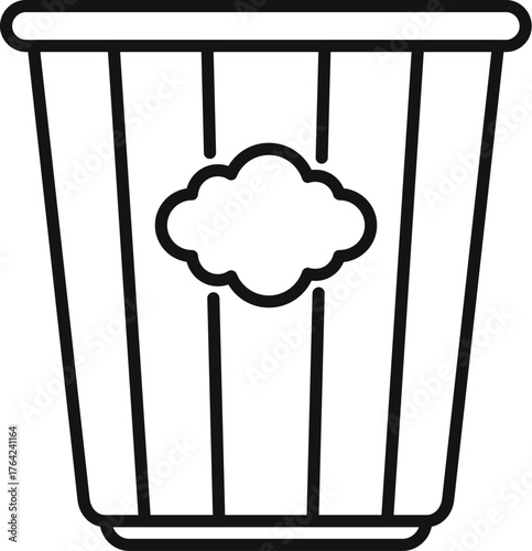 Striped popcorn bucket with cloud logo, ideal for representing cinema snacks and the delicious taste of freshly made popcorn