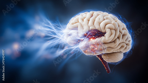An artistic representation of the human brain with electric impulses, symbolizing thought and creativity.