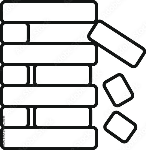 Tower wooden block game falling with two blocks on the ground