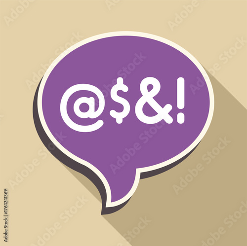 Purple speech bubble with long shadow containing internet and money symbols