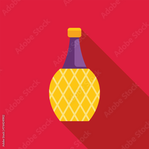 Refreshing pineapple wine bottle design on a vibrant red background, perfect for summer cocktails and tropical beverages