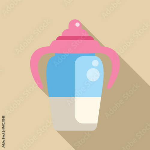 Baby bottle with handles filled with milk, ideal for toddlers learning to feed themselves