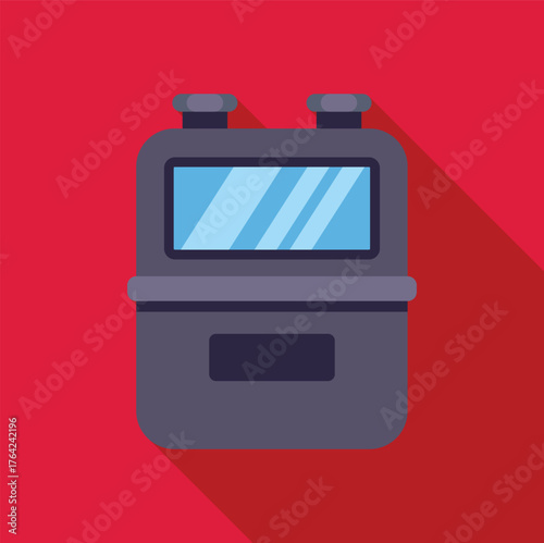 Gas meter measuring consumption, control device for natural resources, energy industry equipment on red background