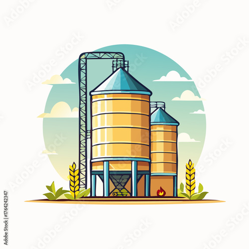Grain Silos Illustration - Agriculture and Storage.
