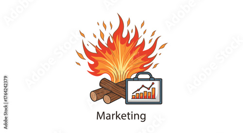 Igniting Marketing Success A vibrant icon representing powerful business strategies, growth analytics, and the burning passion for market development and achievement