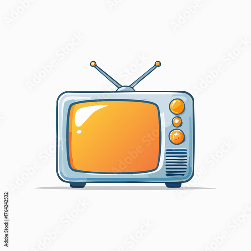 Retro Television Set Displaying Orange Screen and Antennas.