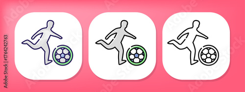 Player Kicking Globe Ball Football Icon Set