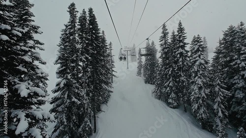 Riding Chairlift in Snowstorm with Big Flakes Falling