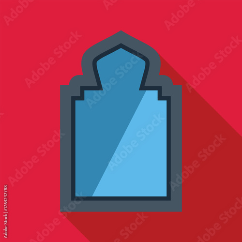 Traditional eastern arch with blue stained glass window representing islamic architecture