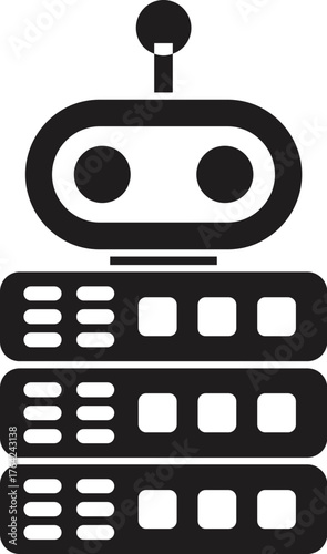 Robot managing data servers, symbolizing artificial intelligence in cloud computing and automation