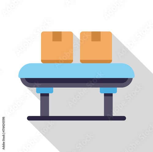 Two cardboard boxes moving on automated conveyor belt in a warehouse, representing efficient logistics and distribution