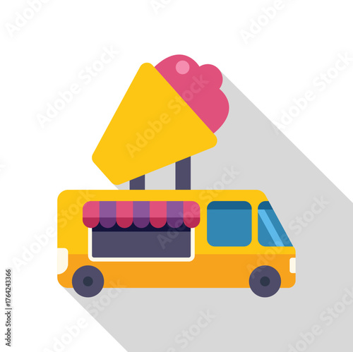 Yellow ice cream food truck selling frozen desserts on a sunny day
