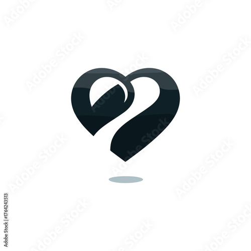 Heart shape with a dark, glossy appearance and a subtle shadow.