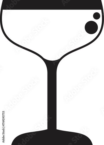 Minimalist black and white vector illustration of a coupe glass with bubbles
