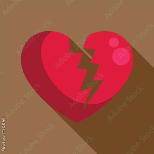 Red broken heart representing sadness, end of love and difficult times