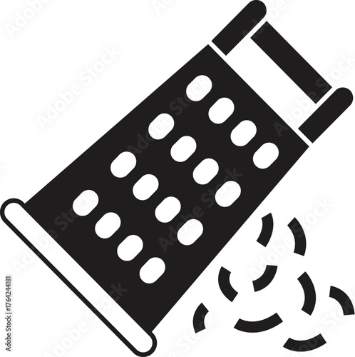 Grater making grated cheese, vegetable or spice icon in glyph style, vector illustration on white background
