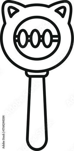 Baby rattle shaped like a cat face making soothing sounds for newborn