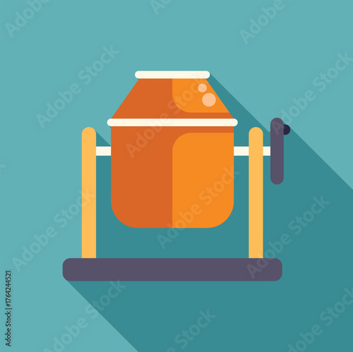 Concrete mixer rotating on wooden support with crank and base, isolated on a plain background