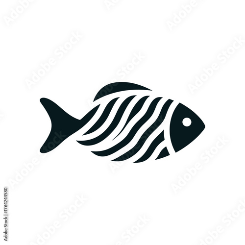 Minimalist graphic design fish featuring a body with flowing wavy patterns.