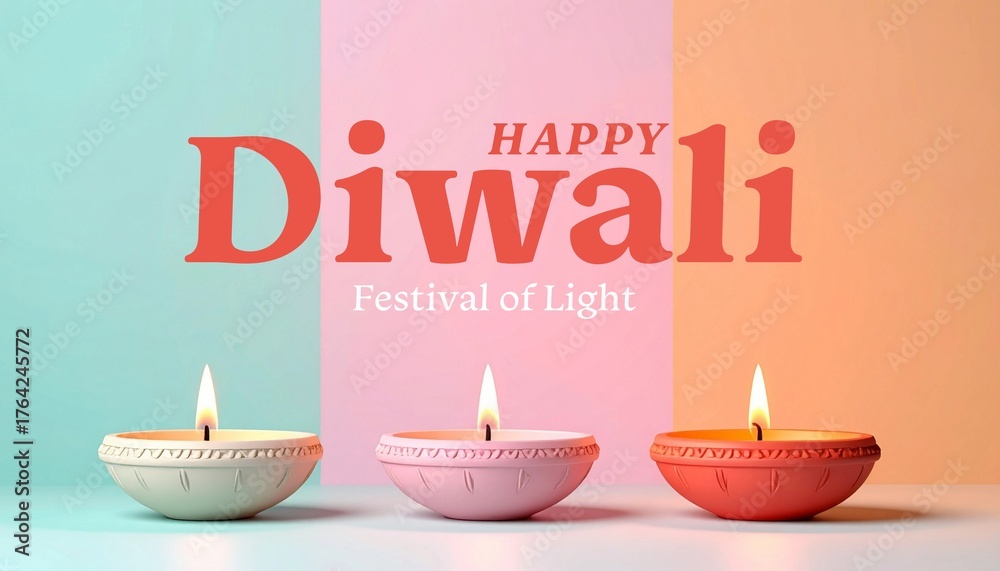 Naklejka premium Happy Diwali festival of lights poster template design with decorative diya lamp. Indian festival of lights Happy Diwali.