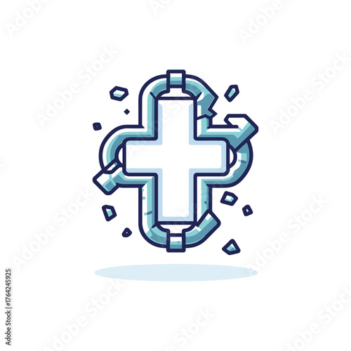 Pipes with fragments breaking off, set against a white background.