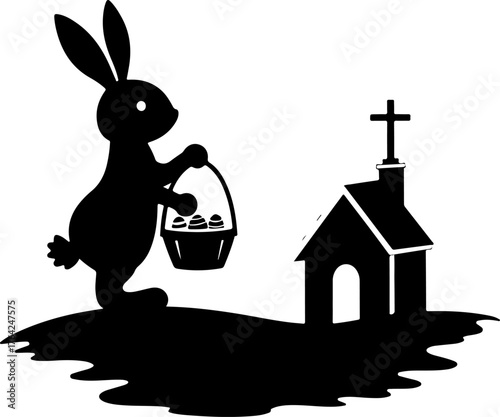 Easter Bunny Silhouette by the Church