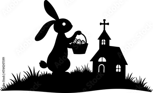Easter Bunny Silhouette by the Church