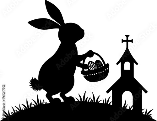 Easter Bunny Silhouette by the Church