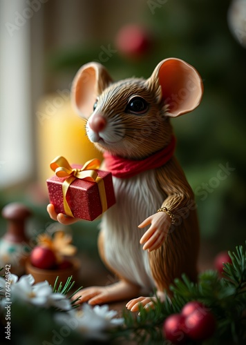 A figurine of a mouse holding gifts in his hand mouse from the fairy tale about the nutcracker shallow depth of field nutcrackers holiday  decoration christmas toy festive merry celebration