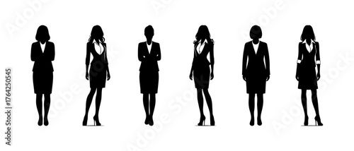 Set of Professional Business Women Silhouettes in Various Poses and Corporate Attire