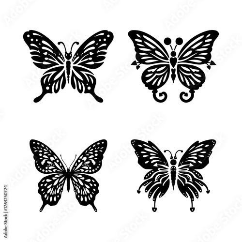 Beautiful Set of Detailed Black Butterfly Silhouettes for Tattoo and Decoration Design
