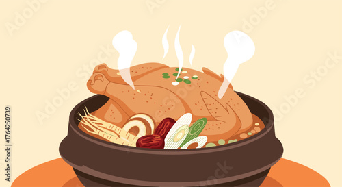 Delicious Korean Ginseng Chicken Soup in a Traditional Bowl.