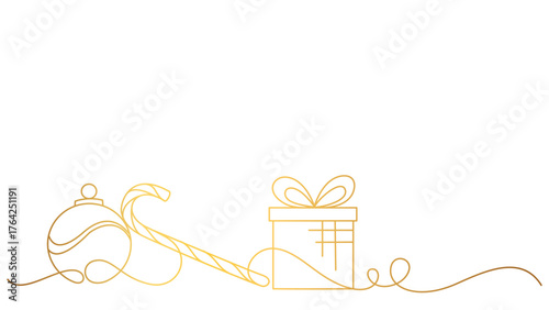 Christmas gift line art style with gold ink. Vector elements eps 10