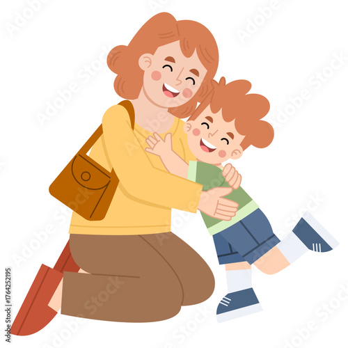 Illustration of Mother Hugging Her Son