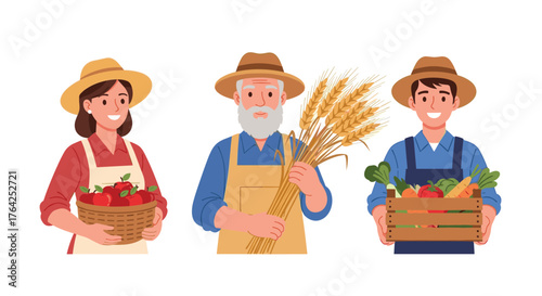 Diverse Farmers with Fresh Produce and Wheat Harvest.