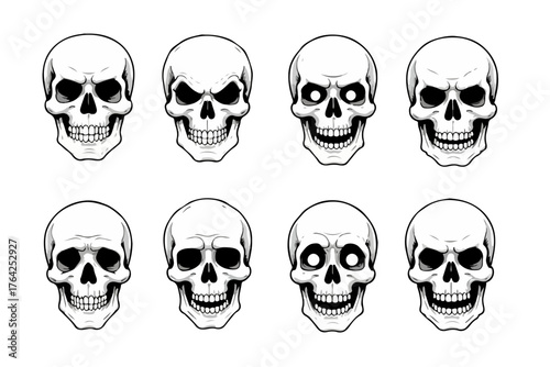 set of skulls. Skull Head Icon Creepy Skull Expressions Pack Vector