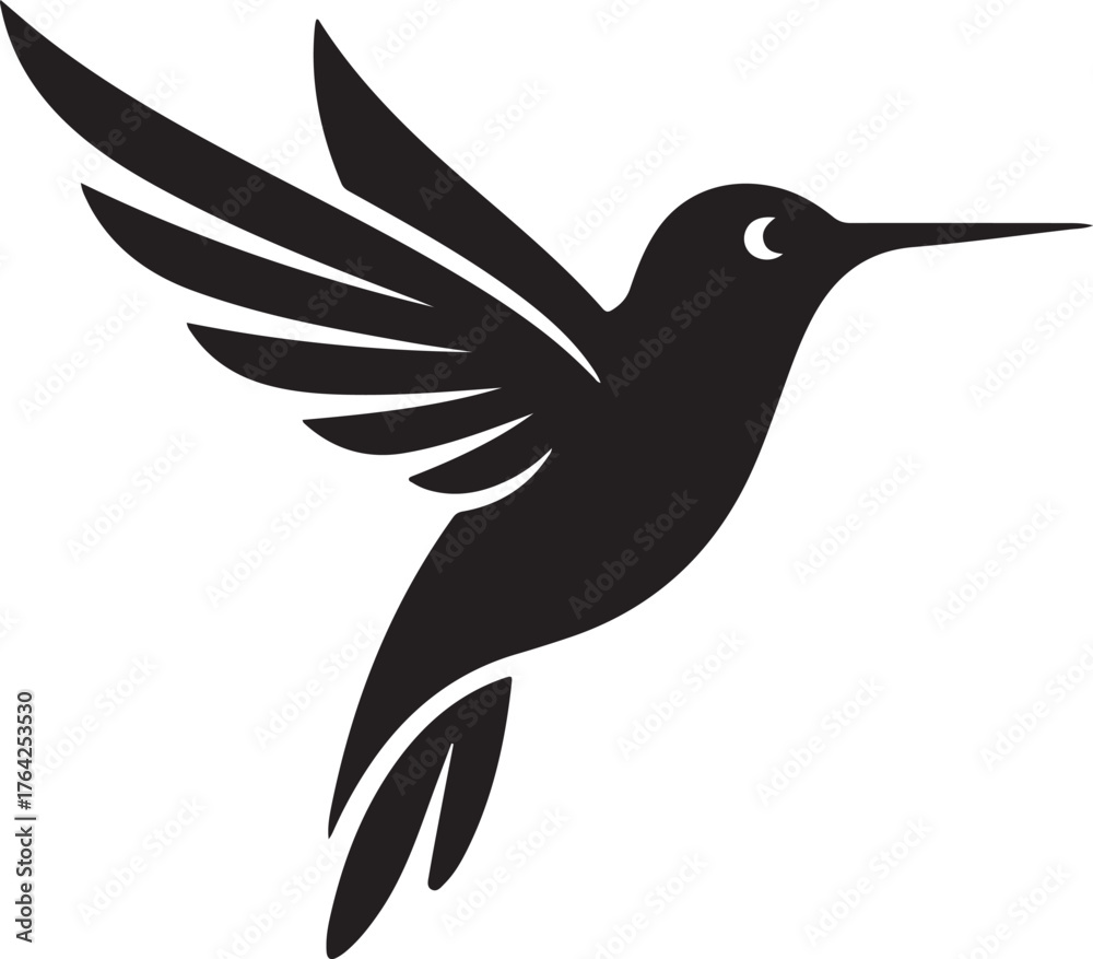 Obraz premium Silhouette of a hummingbird in flight with wings spread