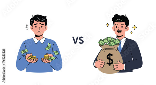 A visual comparison between a wealthy man and a poor man.