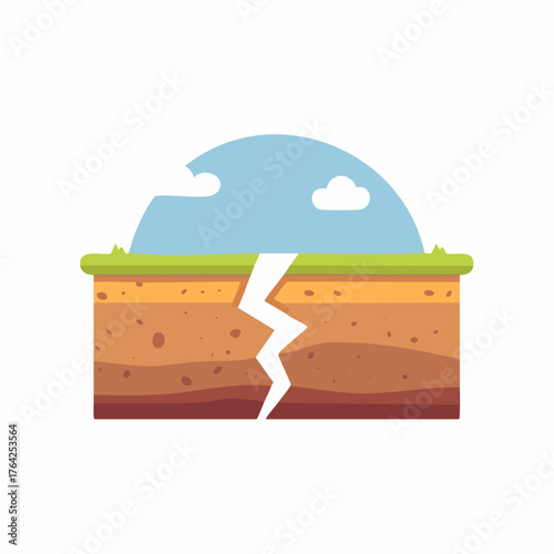 Earthquake Cracked Ground Landscape Illustration.